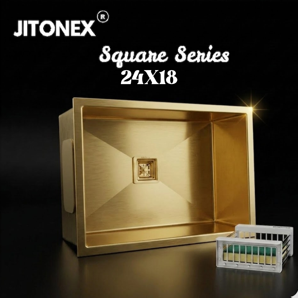 Jitonex Handmade Square Kitchen Sink (Golden)